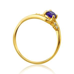 9ct Yellow Gold Amethyst + Cubic Zirconia Swirl Ring