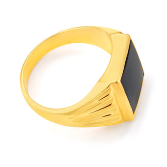 9ct Yellow Gold Onyx 14x12mm Gents Ring