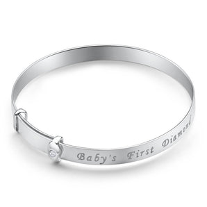 Sterling Silver 'Baby's First Diamond' Expandable Baby Bangle