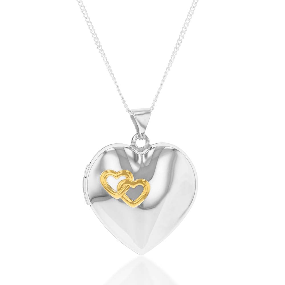 Sterling Silver and Gold Plated Hearts Locket (Engraved 