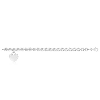 Sterling Silver Belcher Heart Charm Bracelet 19cm