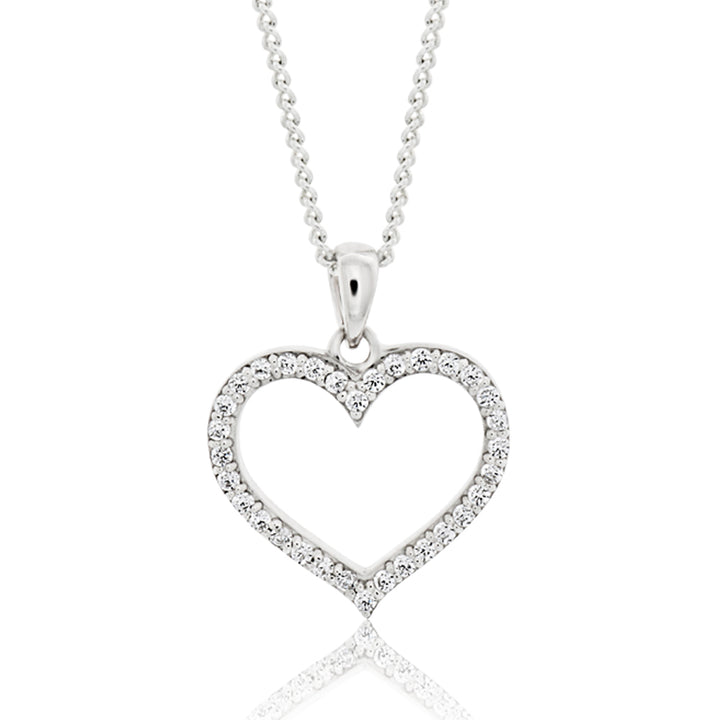 Sterling Silver Rhodium Plated Cubic Zirconia Open Heart Pendant