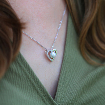 Sterling Silver Freshwater Pearl and Cubic Zirconia Heart Pendant