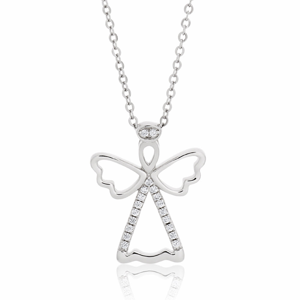Sterling Silver Cubic Zirconia Angel Pendant in White