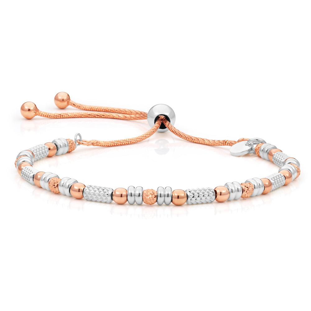 Sterling Silver Rose Gold Plated Fancy Bead Adjustable Bracelet ...