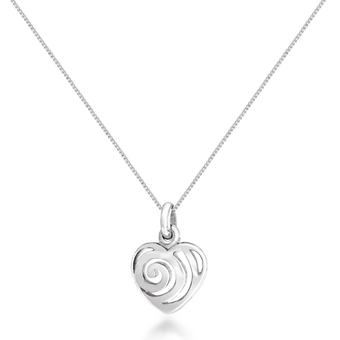 Sterling Silver Fancy Swirl Heart Pendant with 46cm Sterling Silver Chain