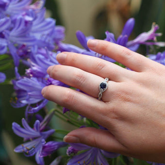 Sterling Silver Created Sapphire and Zirconia Ring