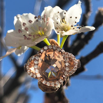 Rose Gold Plated Morgalite Pink Obsidian & Zirconia Ring