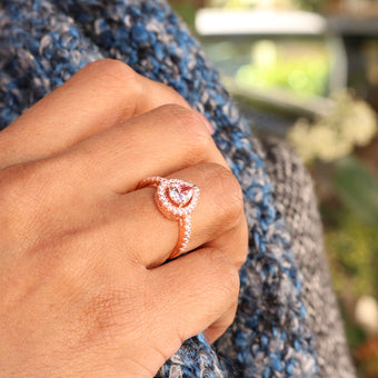 Sterling Silver and Rose Plated Zirconia Pear Ring   *No Resize*