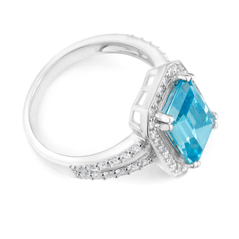 Sterling Silver Sky Blue Zirconia Emerald Cut Ring