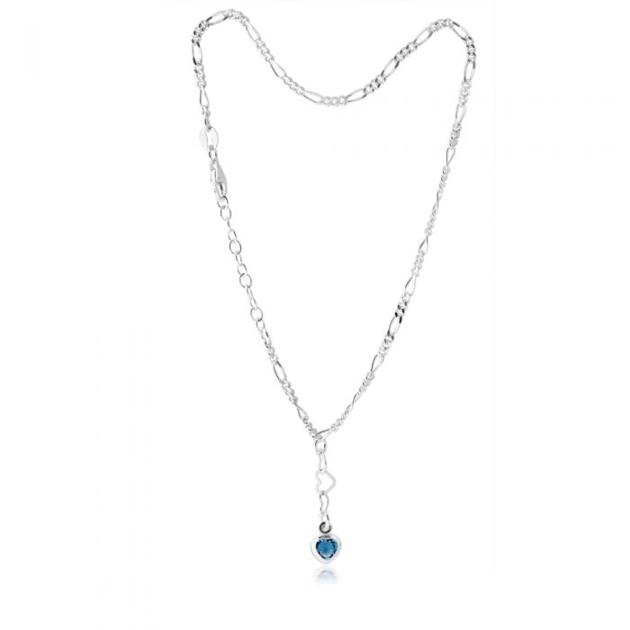 Sterling Silver Blue Heart Charm 25cm Figaro Anklet – Shiels Jewellers