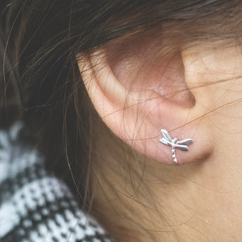 Sterling Silver Dragonfly Stud Earrings