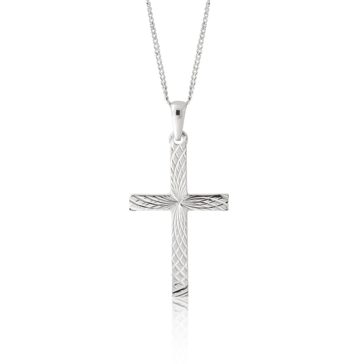 Sterling Silver Diamond Cut 35mm Cross Pendant