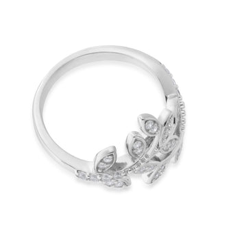 Sterling Silver Cubic Zirconia Leaf Ring