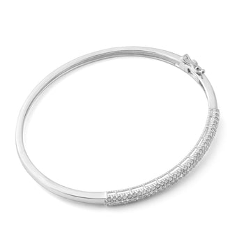 Silver 1 Carat Diamond Hinge Bangle 60mm