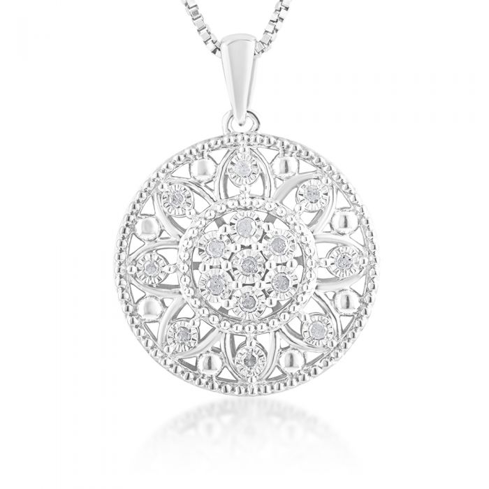 0.10 Carat Diamond Filigree Pendant In Sterling Silver – Shiels Jewellers