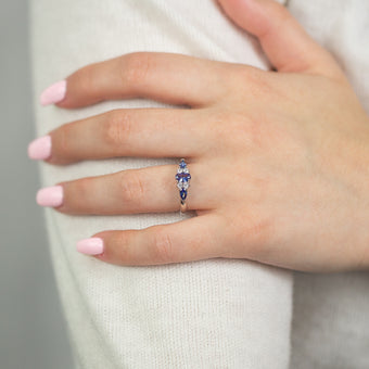 Sterling Silver Zirconia Oval and Pear Ring