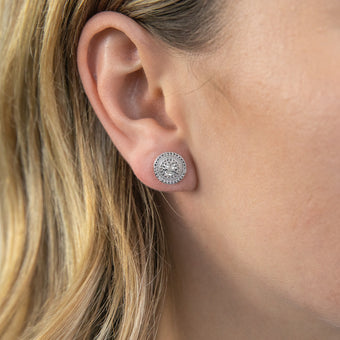 Sterling Silver Diamond Stud Earring Set with 14 Brilliant Diamonds