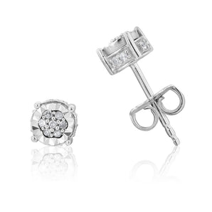 Silver 1/5 Carat Diamond Flower Stud Earrings