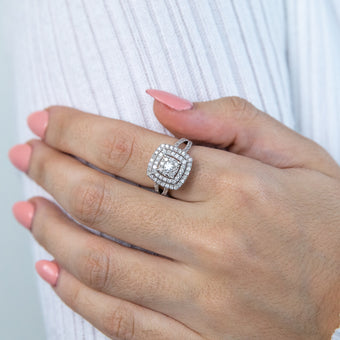 Silver 1 Carat Diamond Cluster  Ring