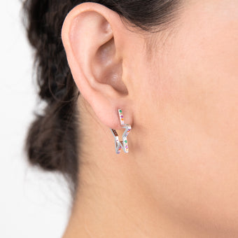 Sterling Silver Rainbow Multicolour Cubic Zirconia Open Star Stud Earrings