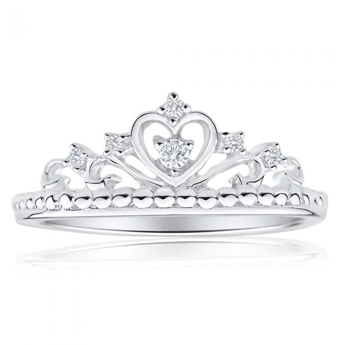 Sterling Silver Cubic Zirconia Heart Crown Ring *Resize 1-2 Sizes ...