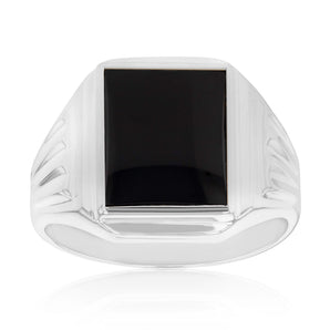 Sterling Silver 12x10mm Onyx Gents Ring