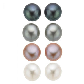 Mixed Colour Freshwater Pink White Grey Pearl Earring Stud Set