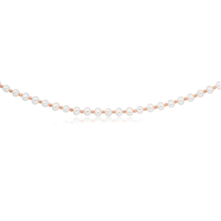 Freshwater Pearl and Rose Hematite Bead Strand with Rose Gold Plated Silver Clasp