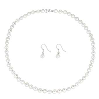 Sterling Silver White Freshwater Pearl Chain & Earring Boxed Set